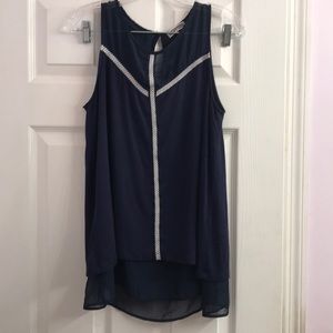 Anthropologie Pleione Navy Blue Tank Top With Braided Accents Size S